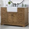 2 Transitional Rustic Oak Freestanding Bathroom Vanity with Soft-Close Hardware & Natural Marble Countertop