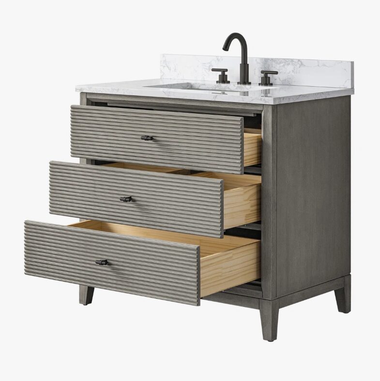 2 Spacious Storage Fluted Bathroom Vanity with Full Soft-Close Solid Wood Drawers