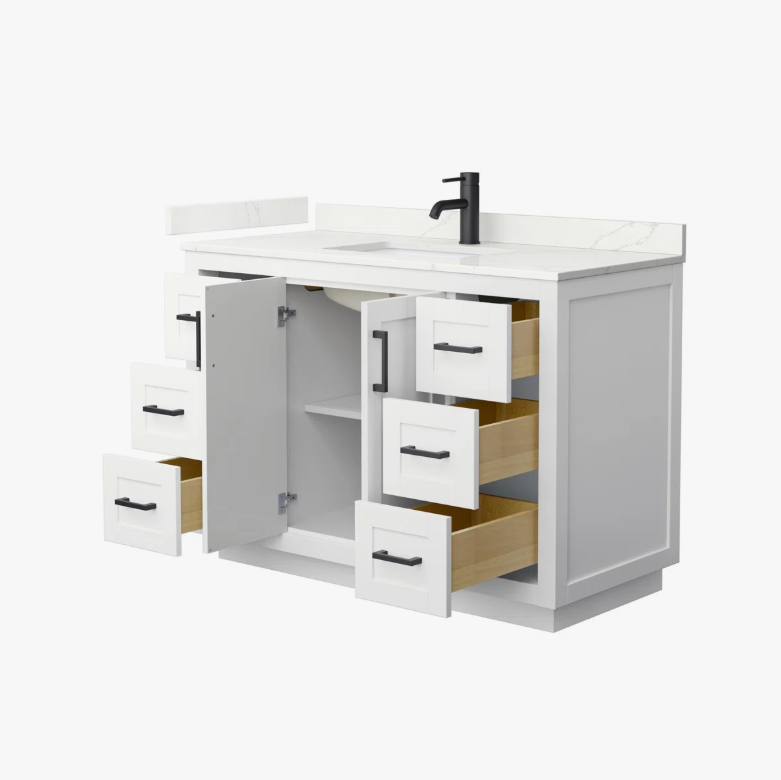 2 Transitional White Single Sink Bathroom Vanity with Full Soft-Close Hardware & Solid Pine Drawer Boxes