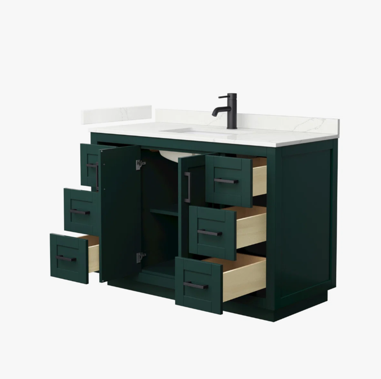 Transitional Dark Green Single Sink Bathroom Vanity with Full Soft-Close Hardware & Solid Pine Drawer Boxes