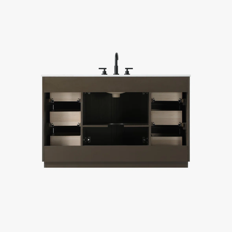 2 Transitional Herringbone Single Sink Bathroom Vanity with Full Soft-Close Hardware & Solid Wood Drawer Boxes