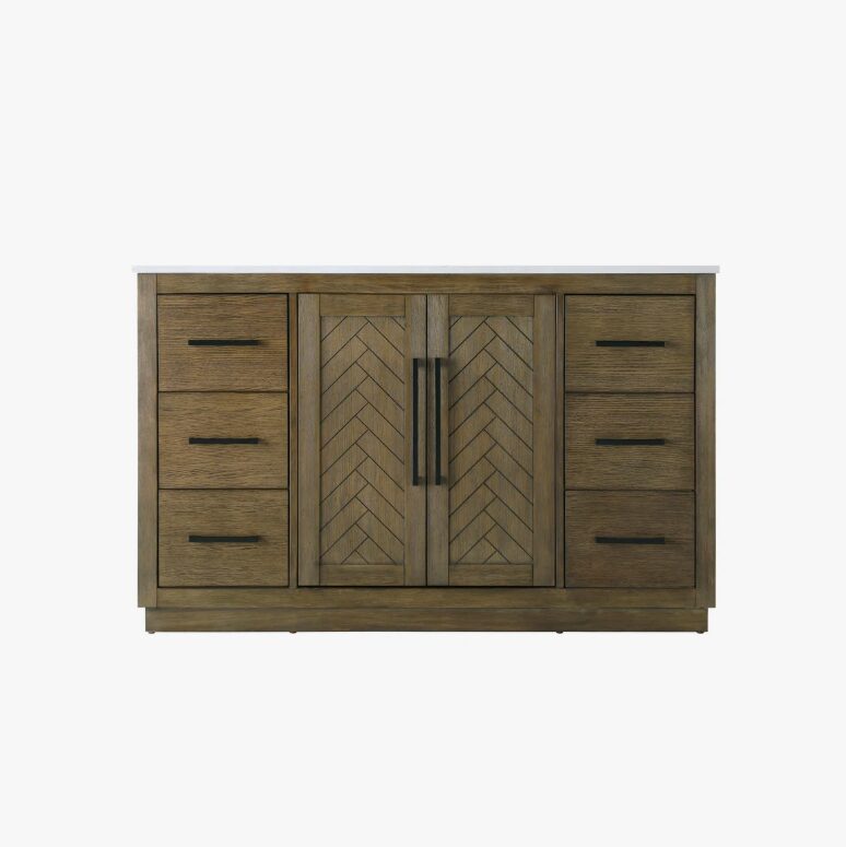 2 Transitional Weathered Wood Single Sink Vanity with Full Soft-Close Hardware & Solid Wood Drawer Boxes