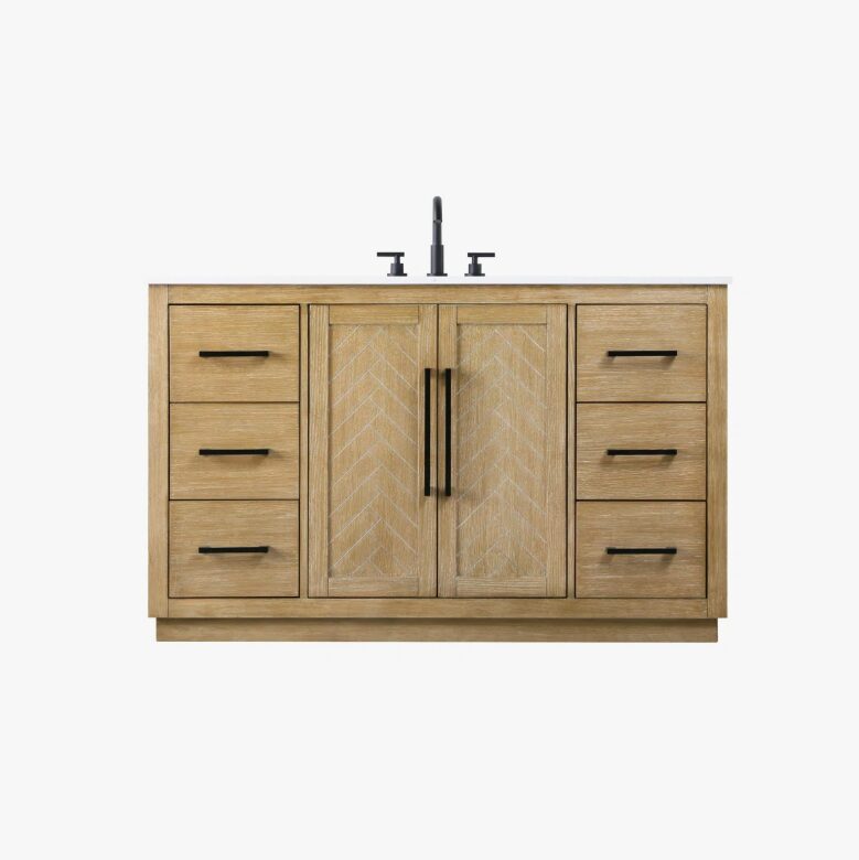 2 Transitional Light Oak Single Sink Vanity with Full Soft-Close Hardware & Solid Wood Drawer Boxes