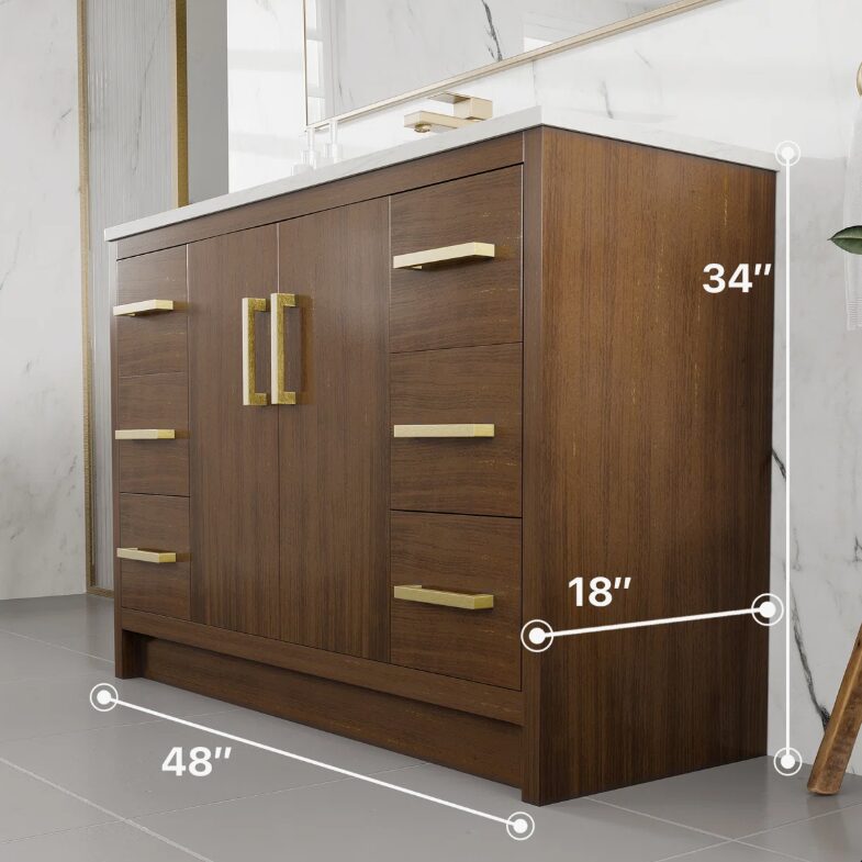 2 Modern Walnut Bathroom Vanity Soft Close Drawers Open Back Design for Easy Plumbing Access