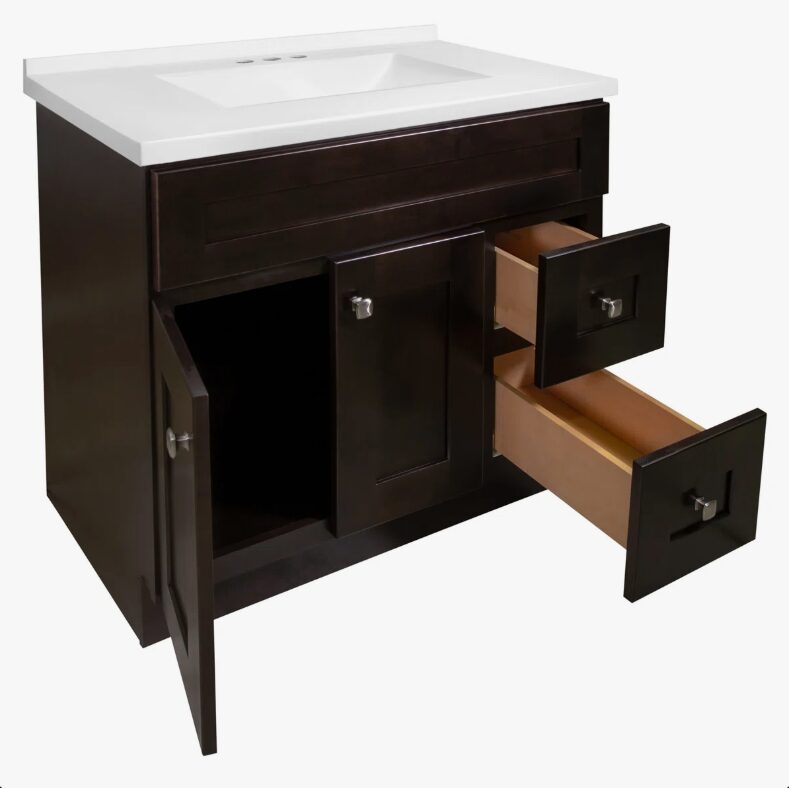 Classic Shaker Espresso Bathroom Vanity Soft Close Drawers Spacious Organized Storage
