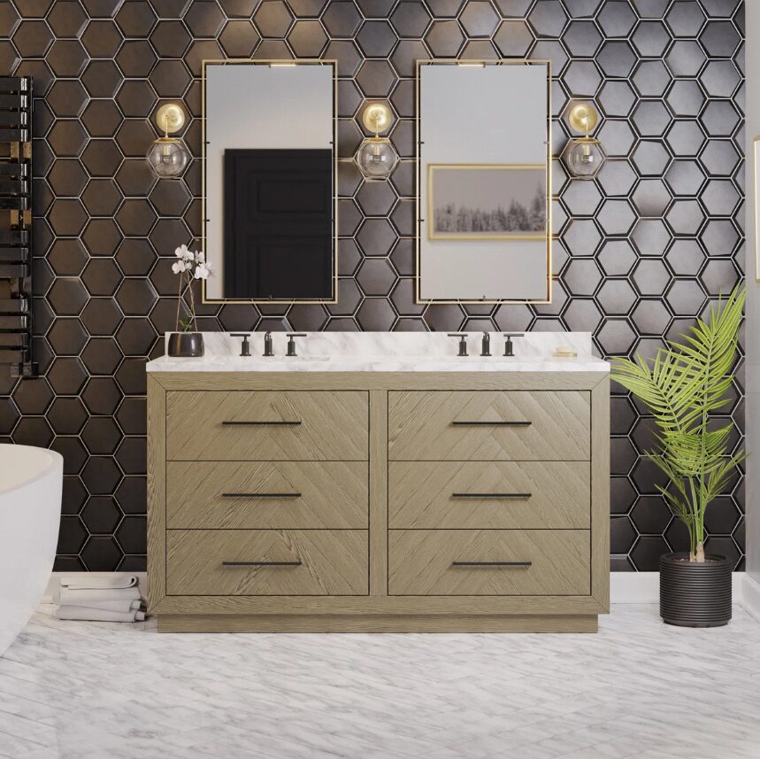 Transitional Double Sink Freestanding Vanity with Full Soft-Close Drawers & Marble Countertop