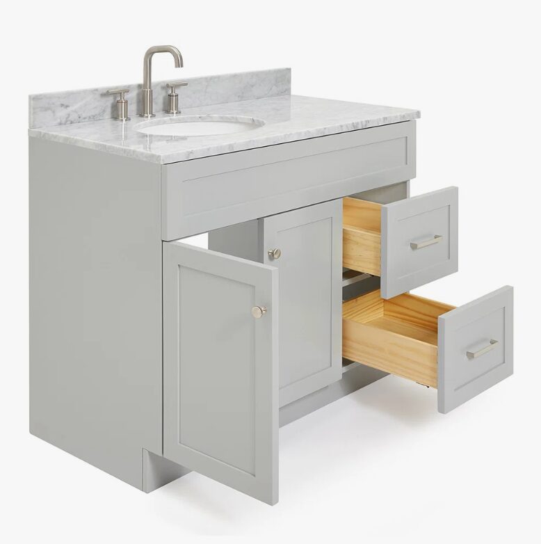 Transitional Shaker Bathroom Vanity with Soft Close Drawers & Spacious Cabinet Storage