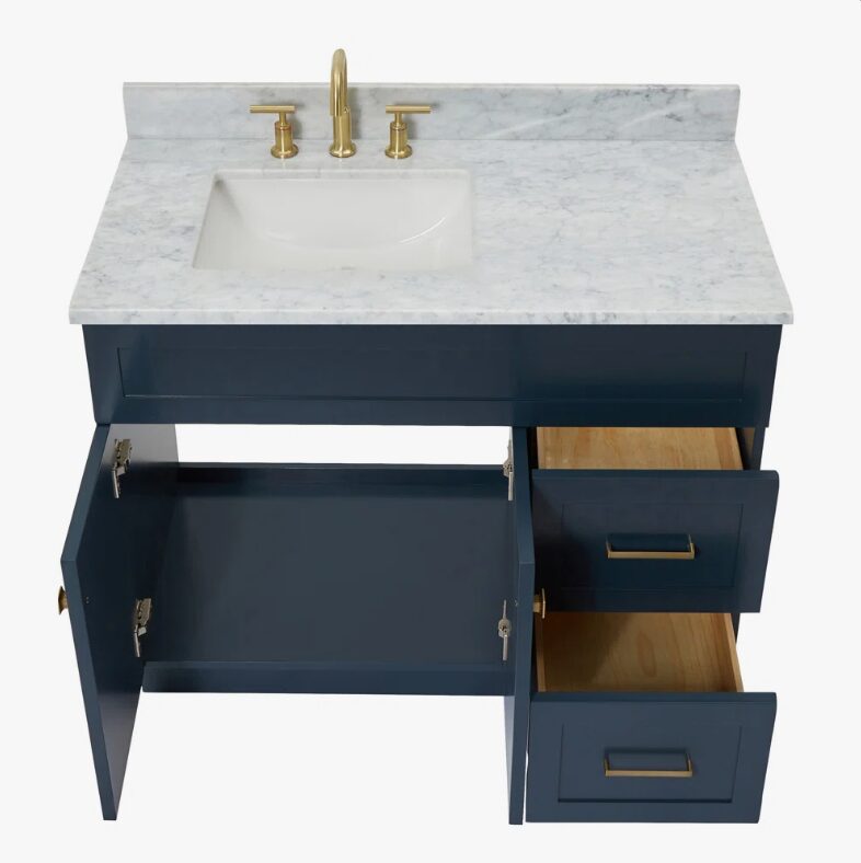 Transitional Shaker Bathroom Vanity with Soft Close Drawers & Large Cabinet Storage