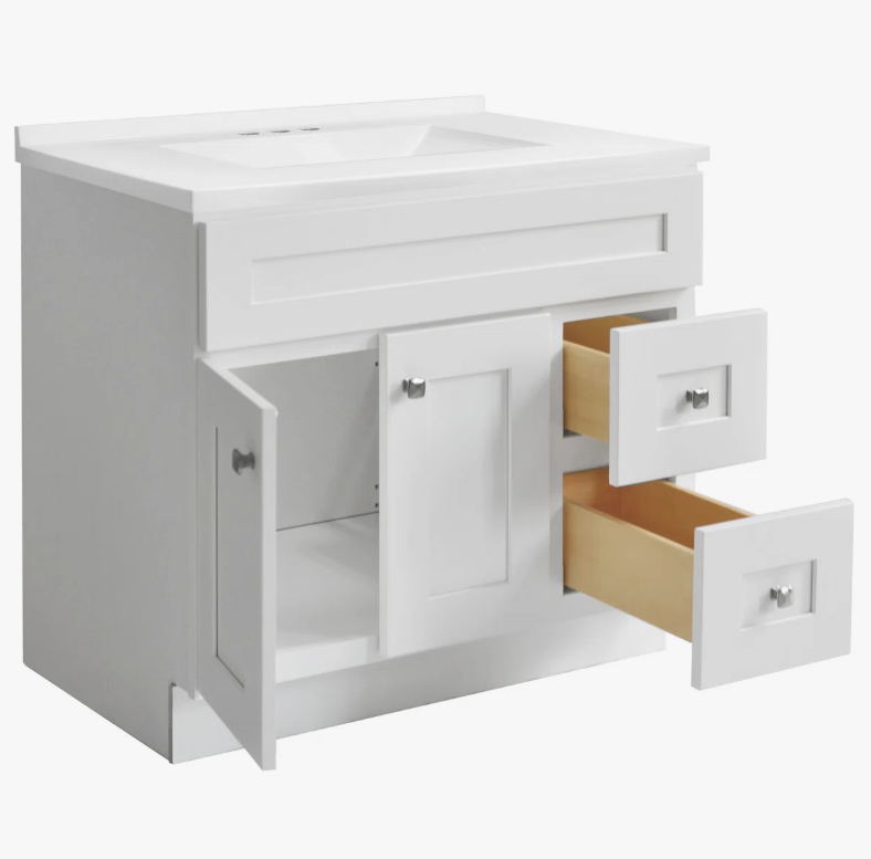 2 Classic White Shaker Bathroom Vanity Soft Close Drawers Large Split Storage Layout