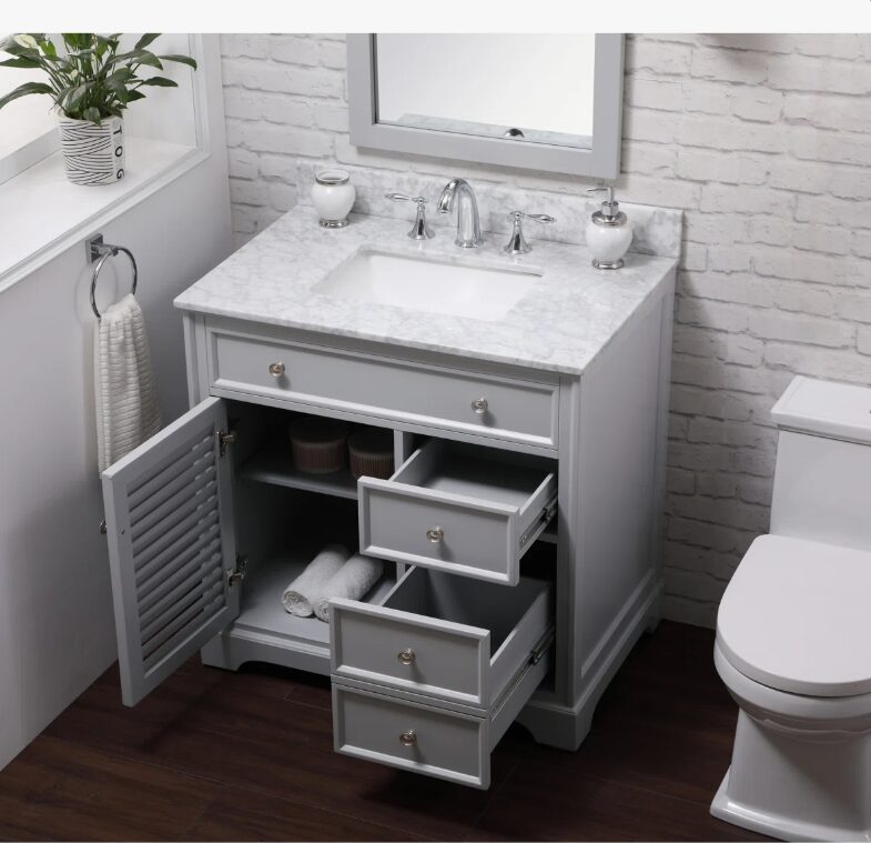 2 Coastal Style Grey Louver Bathroom Vanity Soft Close Drawers Multi-Zone Storage Cabinet