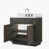 2 Contemporary Dark Wood Grain Bathroom Vanity Soft Close Doors Spacious Organized Storage