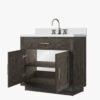Contemporary Weathered Wood Bathroom Vanity Spacious Storage & Premium Gold Accents