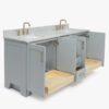 Modern Shaker Light Gray Double Sink Vanity Soft Close Drawers & Spacious Side Cabinet Storage