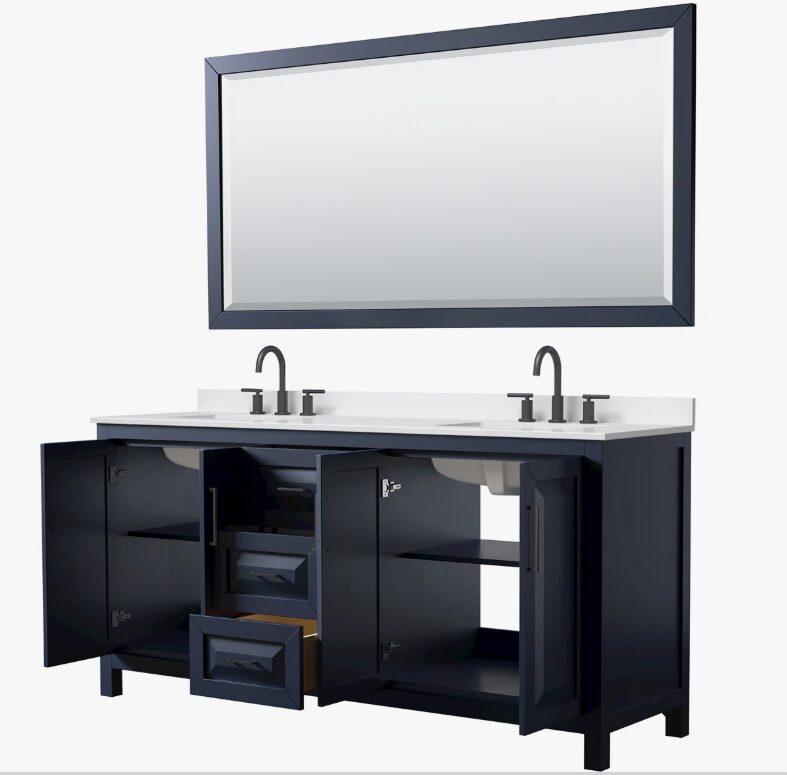 Classic Navy Shaker Double Vanity with Soft Close Drawers & Large Side Storage Cabinets