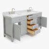 72 Inch Light Gray Shaker Double Sink Bathroom Vanity, Carrara White Marble Countertop & Brushed Nickel Hardware