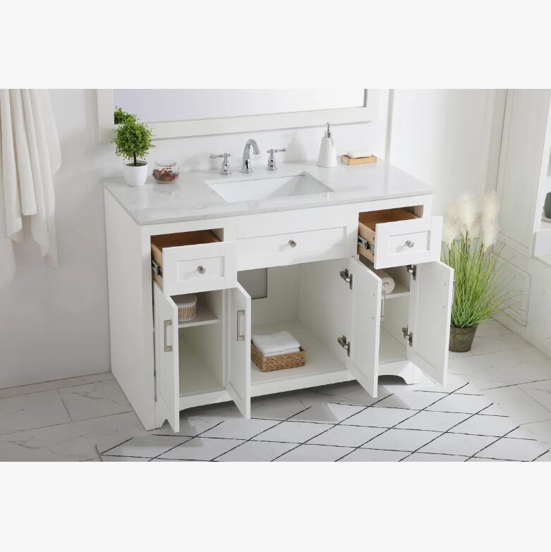 Transitional Farmhouse White Bathroom Vanity with Large Storage for Master Bath Remodel