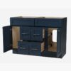 Spacious Navy Shaker Double Vanity Base with Multi-Drawer Storage for Master Bath Renovation
