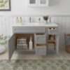 Neutral Light Grey Shaker Vanity Base Cabinet with Divided Storage for Bath Renovation
