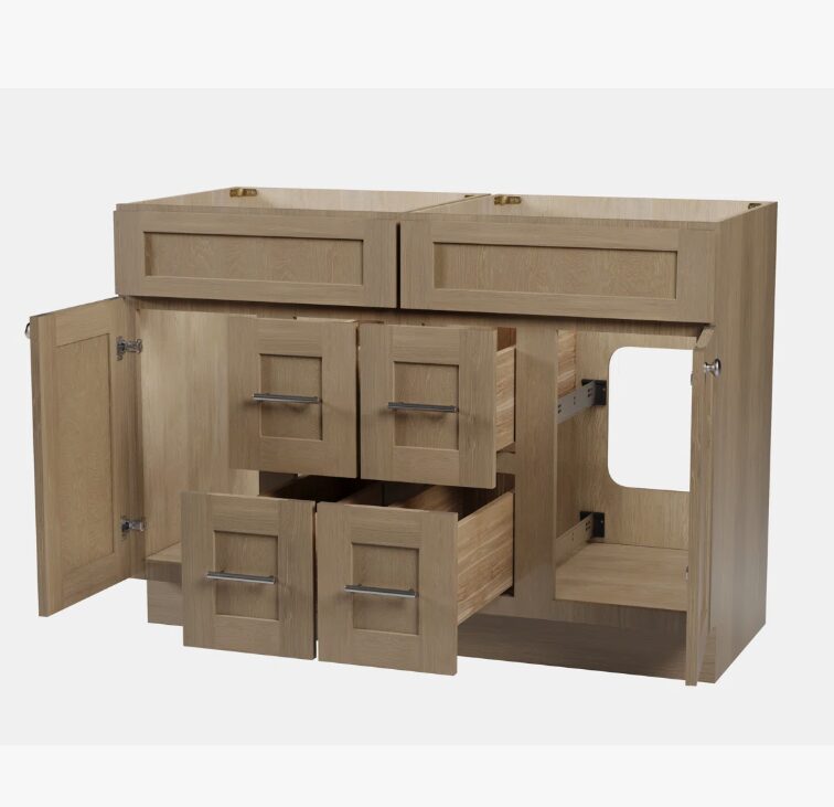 48" Freestanding Recessed Panel Double Vanity Base for Custom Countertop