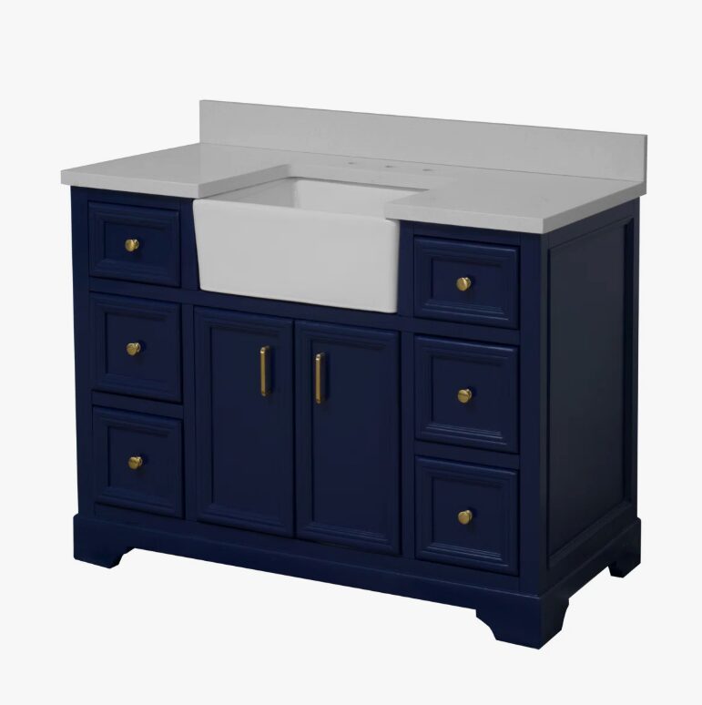 2 Elegant Navy Farmhouse Vanity with Ample Storage for Modern & Classic Bathroom Remodel