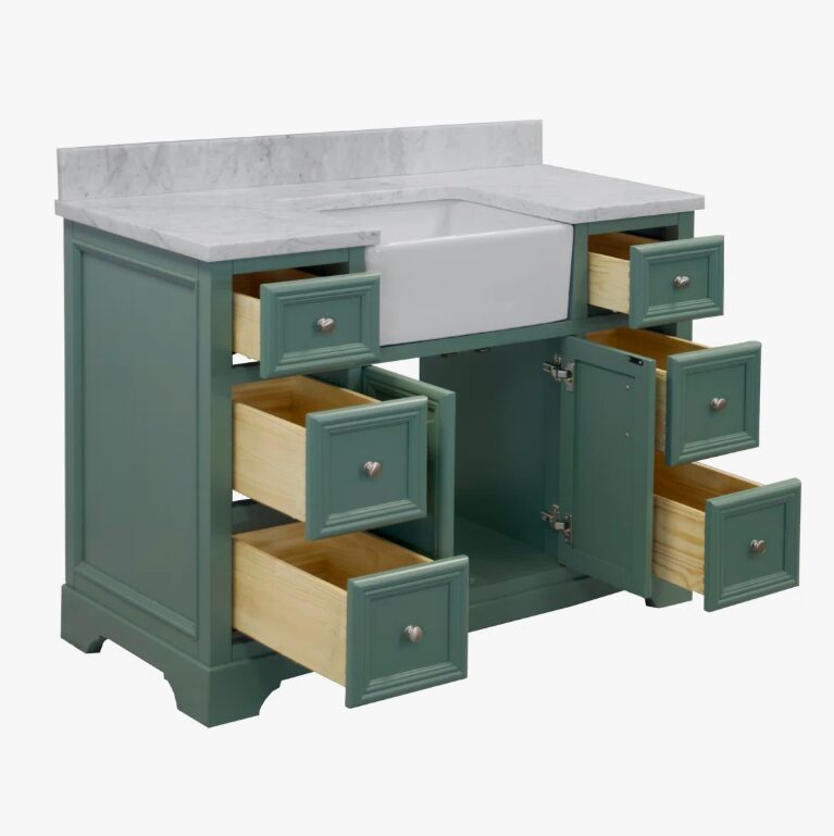 Sage Green Apron Sink Farmhouse Vanity with Marble Top