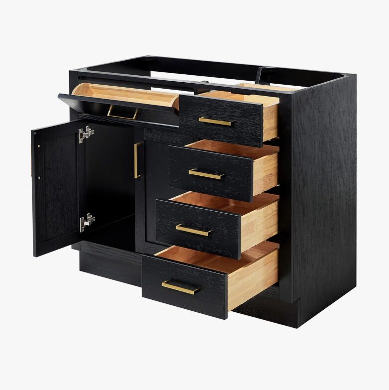 Contemporary Black Wood Vanity Base with Dovetail Drawers for Bathroom Renovation