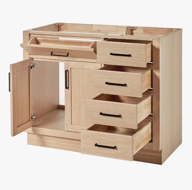 Modern Light Oak Vanity Base with Dovetail Drawers for Coastal & Minimalist Bath Remodel