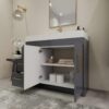 2 Luxury Dark Grey Gloss Vanity Cabinet with Soft-Close Storage for Modern Bathroom Renovation
