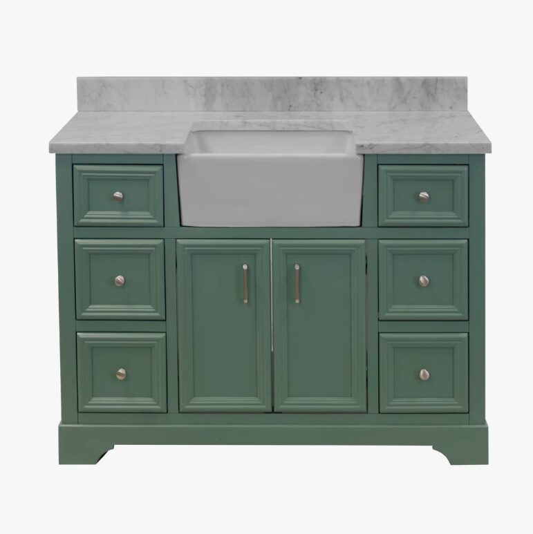 Sage Green Apron Sink Farmhouse Vanity with Marble Top