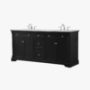 3 72 Inch Traditional Matte Black Double Sink Bathroom Vanity, Carrara White Marble Top & Chrome Knob Hardware