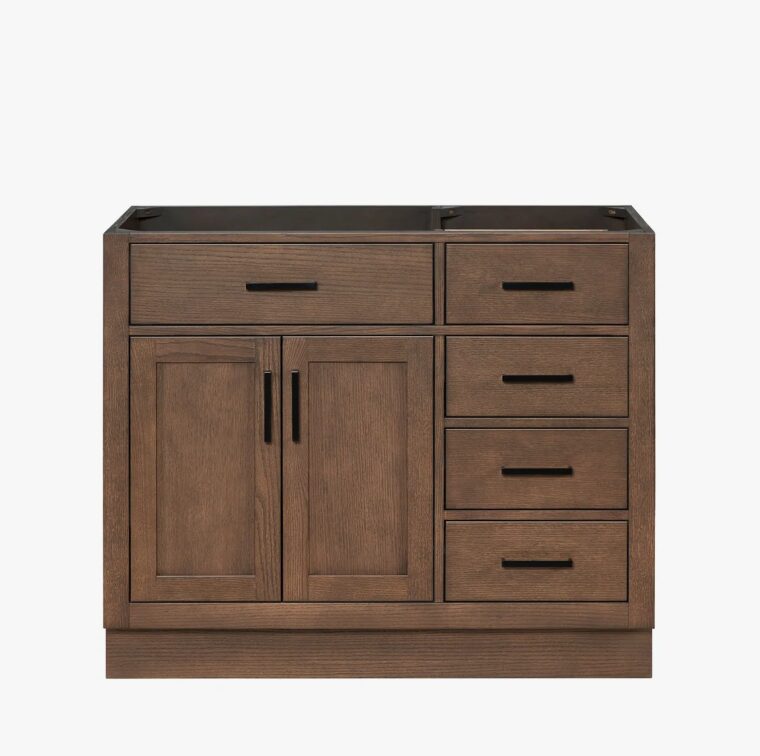 Rustic Walnut Vanity Base with Dovetail Drawers for Farmhouse & Industrial Bathroom Remodel