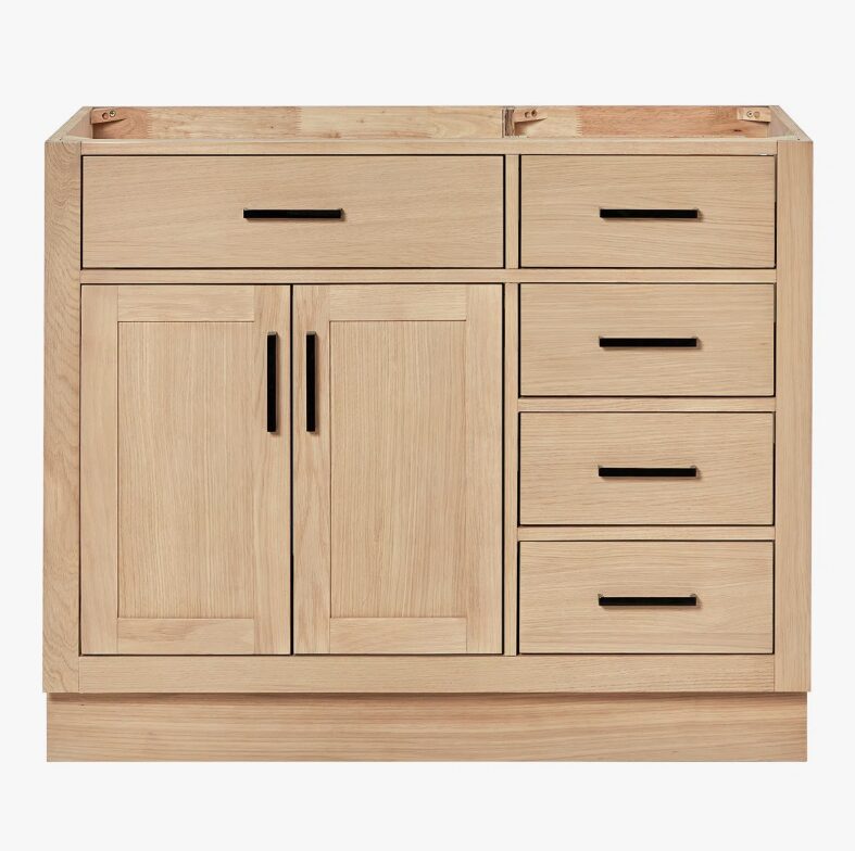 Modern Light Oak Vanity Base with Dovetail Drawers for Coastal & Minimalist Bath Remodel