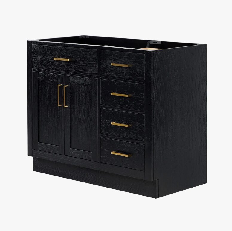 Contemporary Black Wood Vanity Base with Dovetail Drawers for Bathroom Renovation