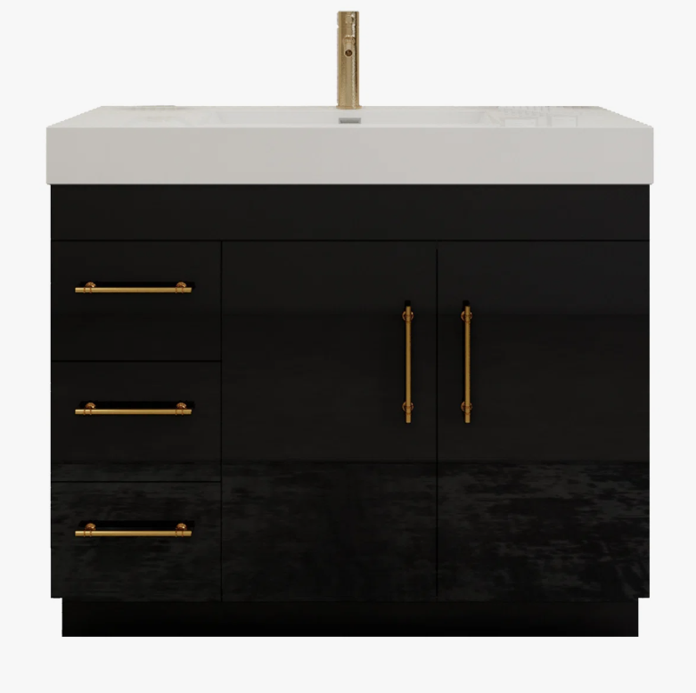 Gloss Black Contemporary Bathroom Vanity with Sink Countertop