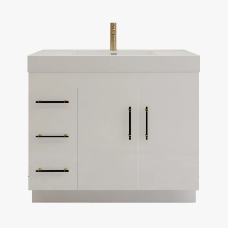 Minimalist Gloss White Vanity Cabinet with Soft-Close Storage for Modern Bathroom Remodel