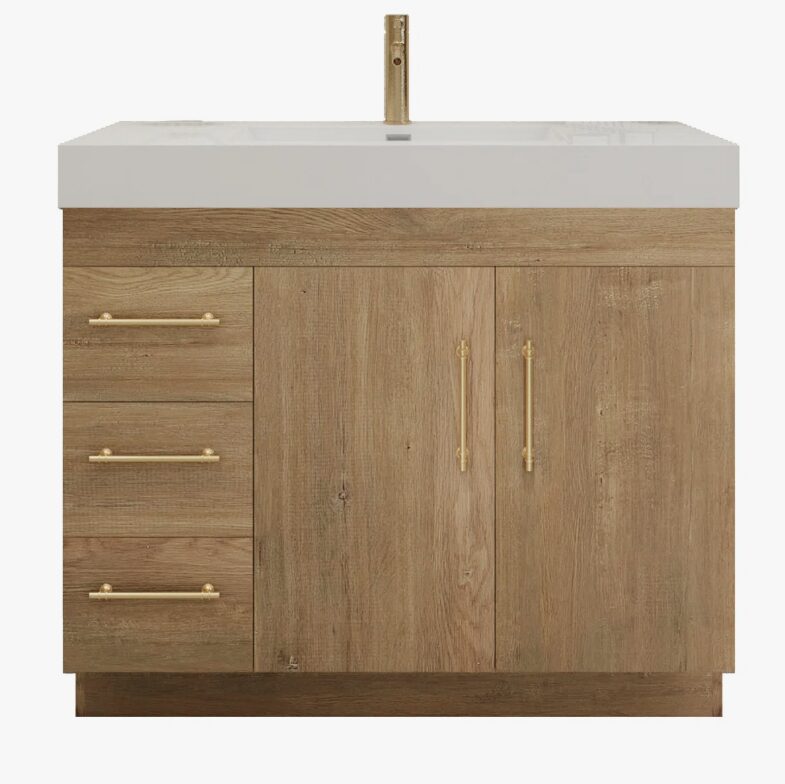 Farmhouse Oak Vanity Cabinet with Soft-Close Storage for Scandinavian & Rustic Bathroom Renovation