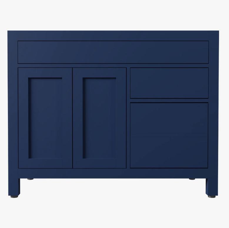 Classic Navy Shaker Vanity Base with Dovetail Drawers for Farmhouse & Transitional Bath Remodel