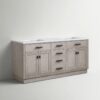 72 Inch Weathered Oak Shaker Double Sink Bathroom Vanity with Carrara White Marble Countertop & Matte Black Hardware