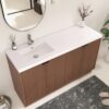 60 Inch Walnut Geometric Fluted Single Sink Floating Bathroom Vanity with Solid White Quartz Top