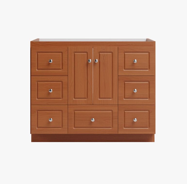 Warm Oak Shaker Vanity Base Cabinet with Full Soft-Close Storage for Transitional & Farmhouse Bath Remodel