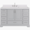3 Spacious Light Gray Bathroom Vanity with Brushed Nickel Hardware & Massive Soft-Close Storage