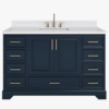 Luxury Navy Bathroom Vanity with Brushed Gold Pulls & Ample Soft-Close Storage