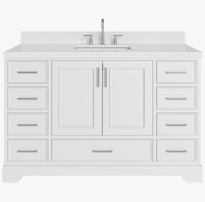 Bright White Bathroom Vanity Cabinet with Large Soft-Close Storage & Nickel Pulls for Master Bath
