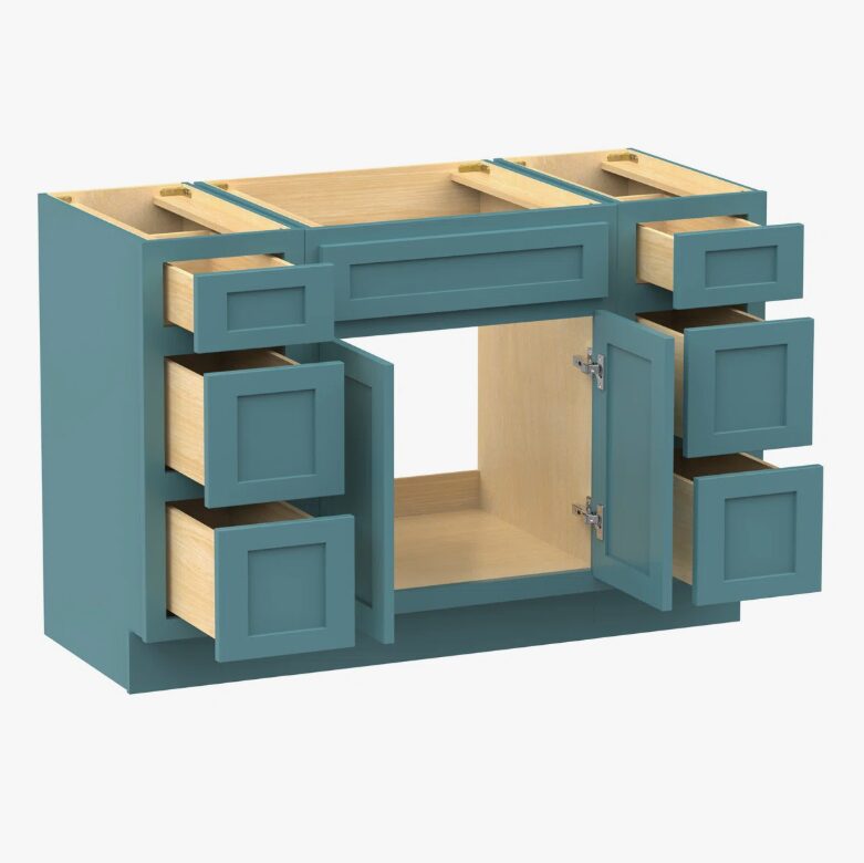 Vibrant Teal Shaker Vanity Base Cabinet with Large Silent Soft-Close Storage