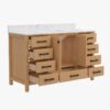 3 Warm Oak Bathroom Vanity Cabinet with Black Pulls & Large Symmetric Soft-Close Storage