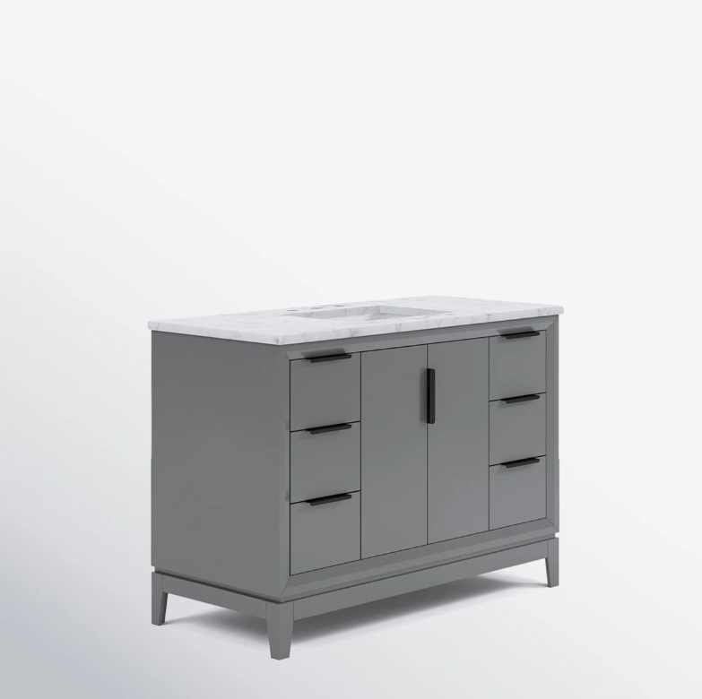 3 Sleek Gray Freestanding Bathroom Vanity with Large Soft-Close Storage & Marble Countertop