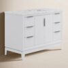 3 Minimalist White Bathroom Vanity with Silver Hardware, Spacious Soft-Close Storage & Marble Top