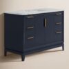 3 Elegant Navy Bathroom Vanity with Gold Hardware, Large Soft-Close Storage & Marble Top