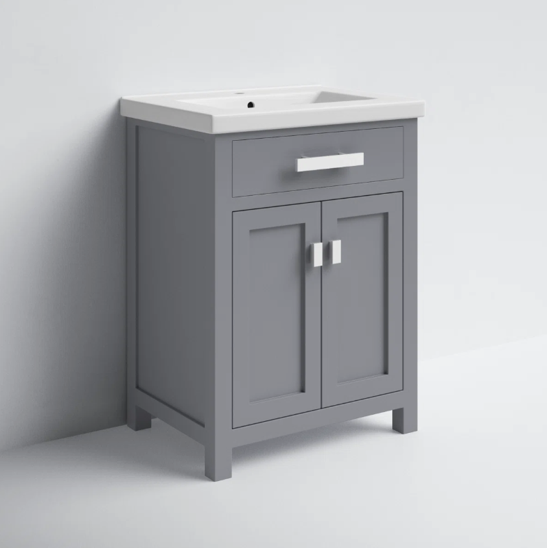 3 Compact Gray Shaker Bathroom Vanity with Single Drawer & Double Storage Doors