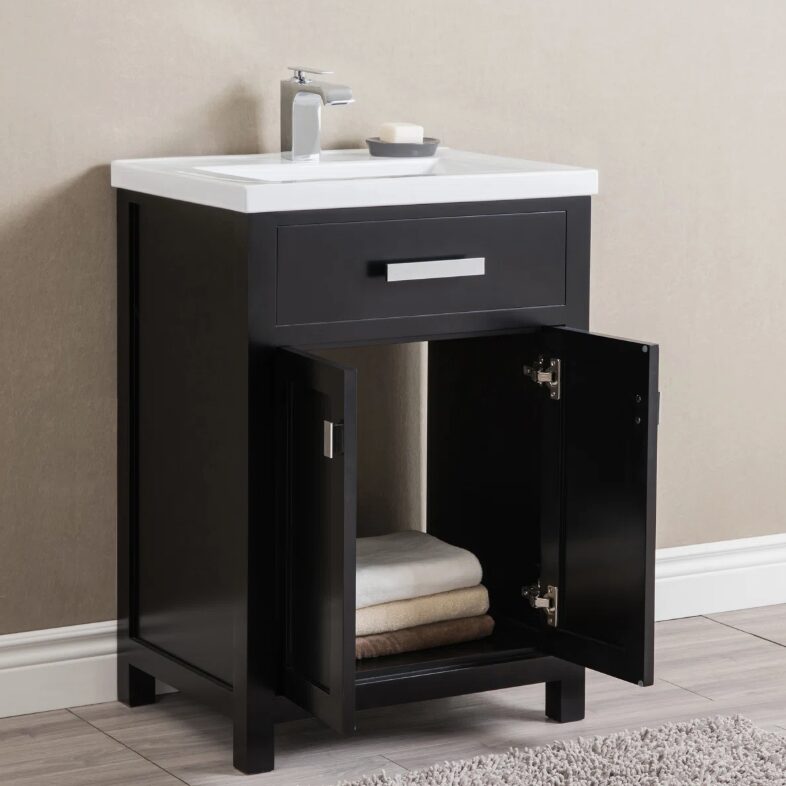 Space-Saving Black Shaker Bathroom Vanity with Single Drawer & Double Storage Doors